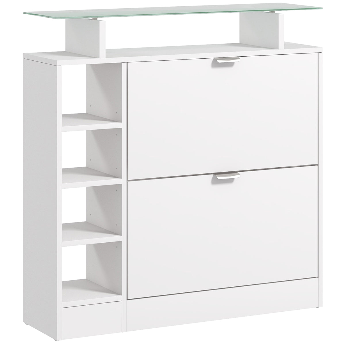 Sapateiro Moderno Sapateiro de Entrada Hall com Gavetas Basculantes, Prateleiras Ajustáveis e Prateleiras Abertas para 12 Pares de Sapatos Sapateiro Estreito para Corredor 89x25x92 cm Branco — foto 1