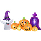 Abóbora Insuflável de Halloween com Fantasma e Lápida Decoração de Halloween com Luzes LED IP44 e Insuflador para Jardim Festas Exterior 240x130x130 cm Multicolor — foto 1