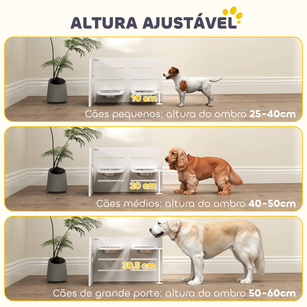 Comedouro para Cães Elevado Comedouro para Animais com 3 Alturas 2 Tigelas 2x1L e Sistema de Alimentação Lenta para Cães Pequenos Médios e Grandes 63x58,5x40 cm Branco — foto 5