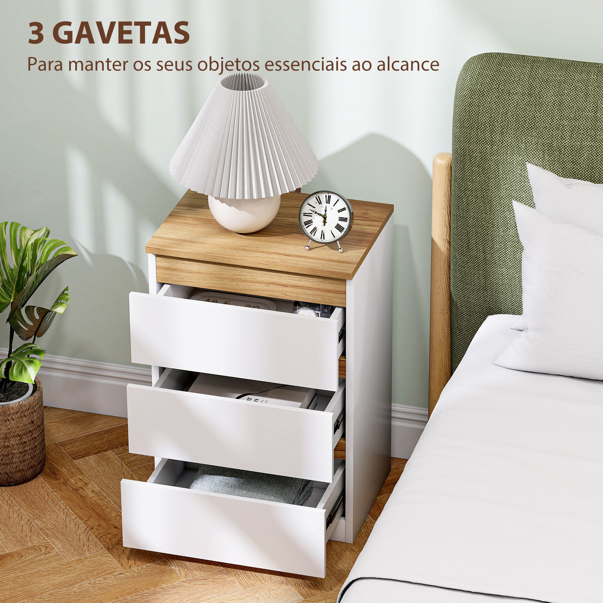 Conjunto de 2 Mesas de Cabeceira com 3 Gavetas Mesas de Cabeceira para Dormitório Estreitas 40x30x59,5 cm Branco — foto 5