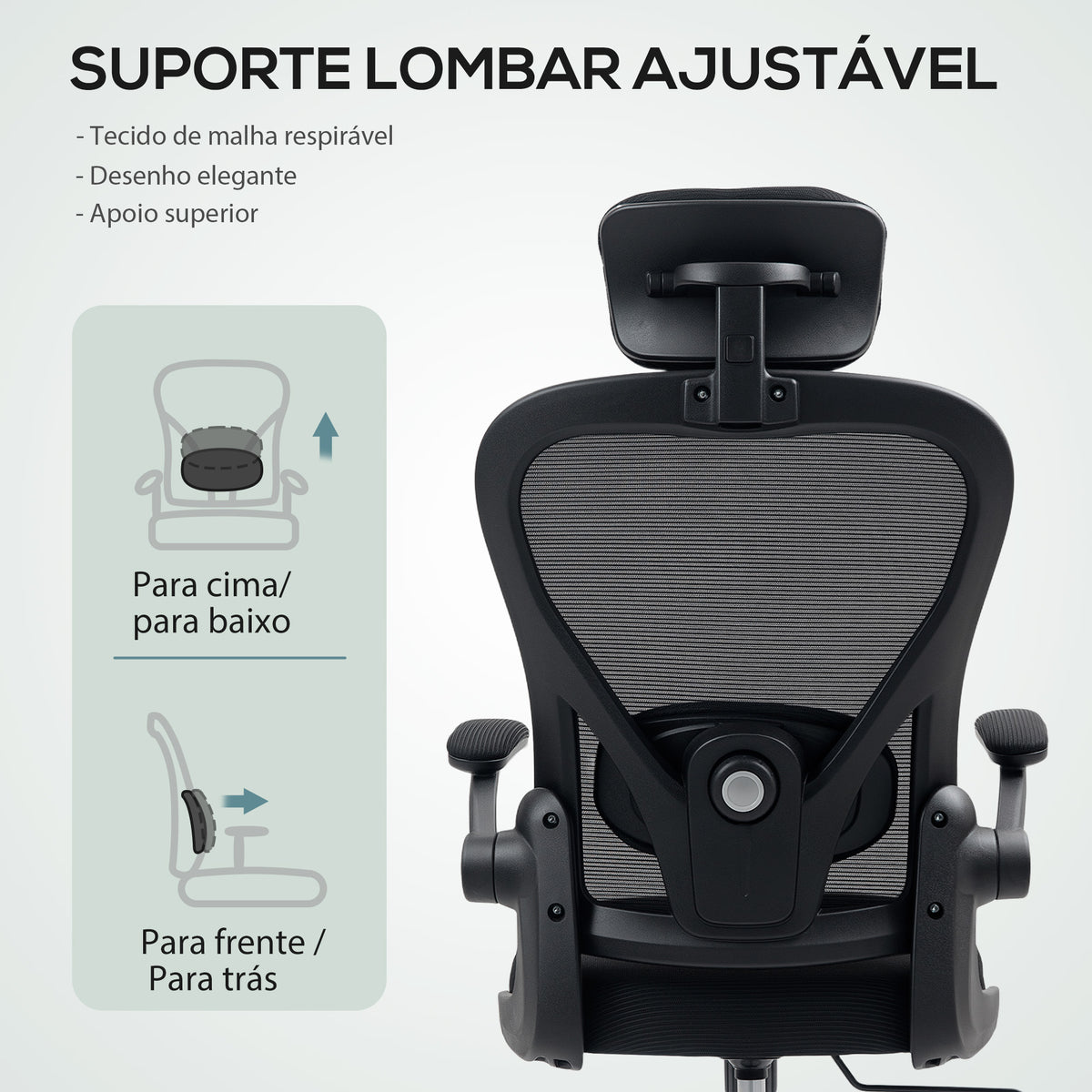Cadeira de Escritório Giratória Cadeira de Escritório em Malha Transpirável com Altura Ajustável Apoio para a Cabeça e Suporte Lombar Ajustáveis Cadeira de Escritório Basculante Carga 120 kg 58x63x115-125 cm Preto — foto 5