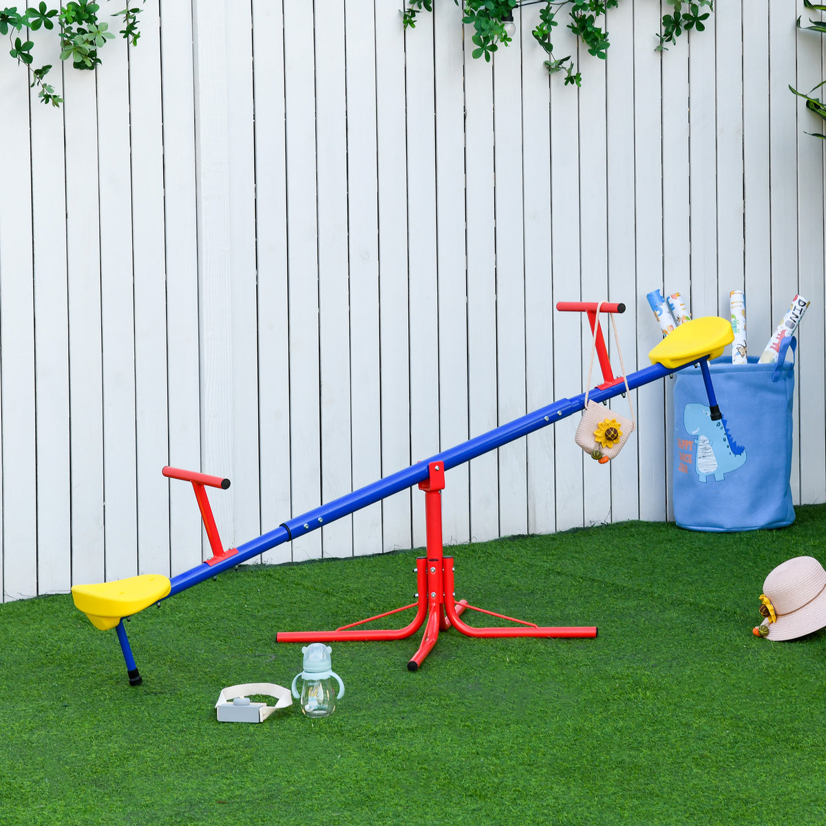 Balanço giratória 360º para crianças acima de 3 anos com base de 4 hastes, postes de parada e alças de fácil aderência Jardim Pátio 182x77x43 cm Multicolor — foto 2