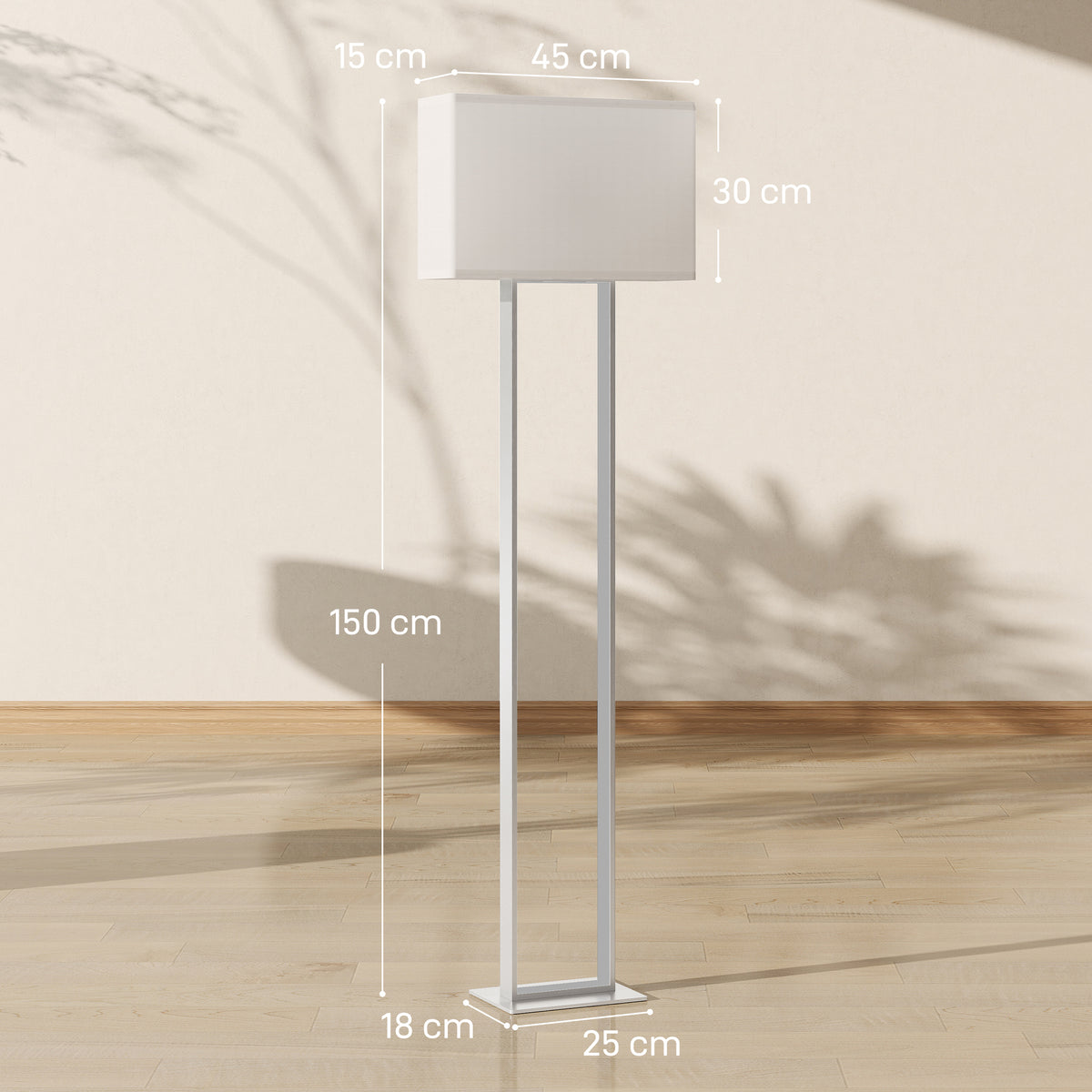 Candeeiro de Pé Moderno 150 cm Candeeiro de Pé para Sala de Estar com Ecrã de Tecido Luz Noturna Interruptor de Pé e Base Metálica para Dormitório Escritório Sala de Estar 45x15x150 cm Branco — foto 3