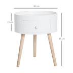 Mesa de Cabeceira com 1 Gaveta Mesa Auxiliar Redonda com Borda Elevada e 3 Pés de Madeira para Dormitório Sala de Estar Estilo Moderno Ø38x45 cm Branco — foto 3