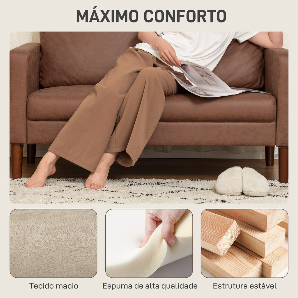 Sofá de 2 Lugares Estofado em Microfibra Sofá Moderno com Pés de Madeira Apoio de Braços para Sala Quarto Escritório Sala de Estar 130x78x85 cm Castanho — foto 4