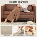 Sofá de 2 Lugares Estofado em Microfibra Sofá Moderno com Pés de Madeira Apoio de Braços para Sala Quarto Escritório Sala de Estar 130x78x85 cm Castanho — foto 4