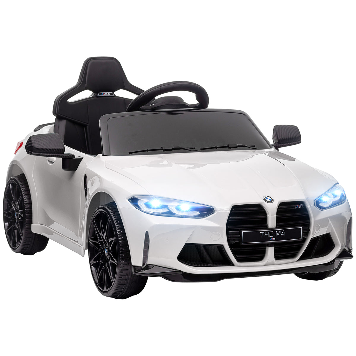 Carro Elétrico para Crianças BMW M4 Veículo Elétrico para Crianças 12V com Controlo Remoto Faróis Buzina Música Velocidade 3-5 km/h Cinto de Segurança Branco — foto 1
