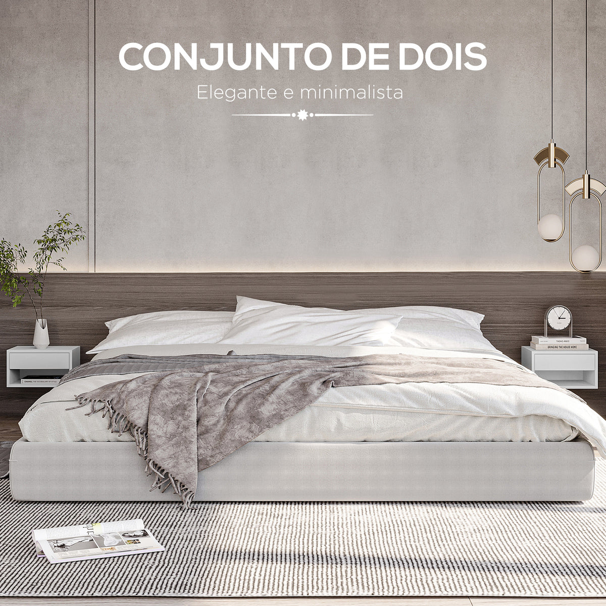 Conjunto de 2 Mesas de Cabeceira Flutuantes Mesas de Cabeceira com Gaveta para Dormitório 37x32x21 cm Branco — foto 4