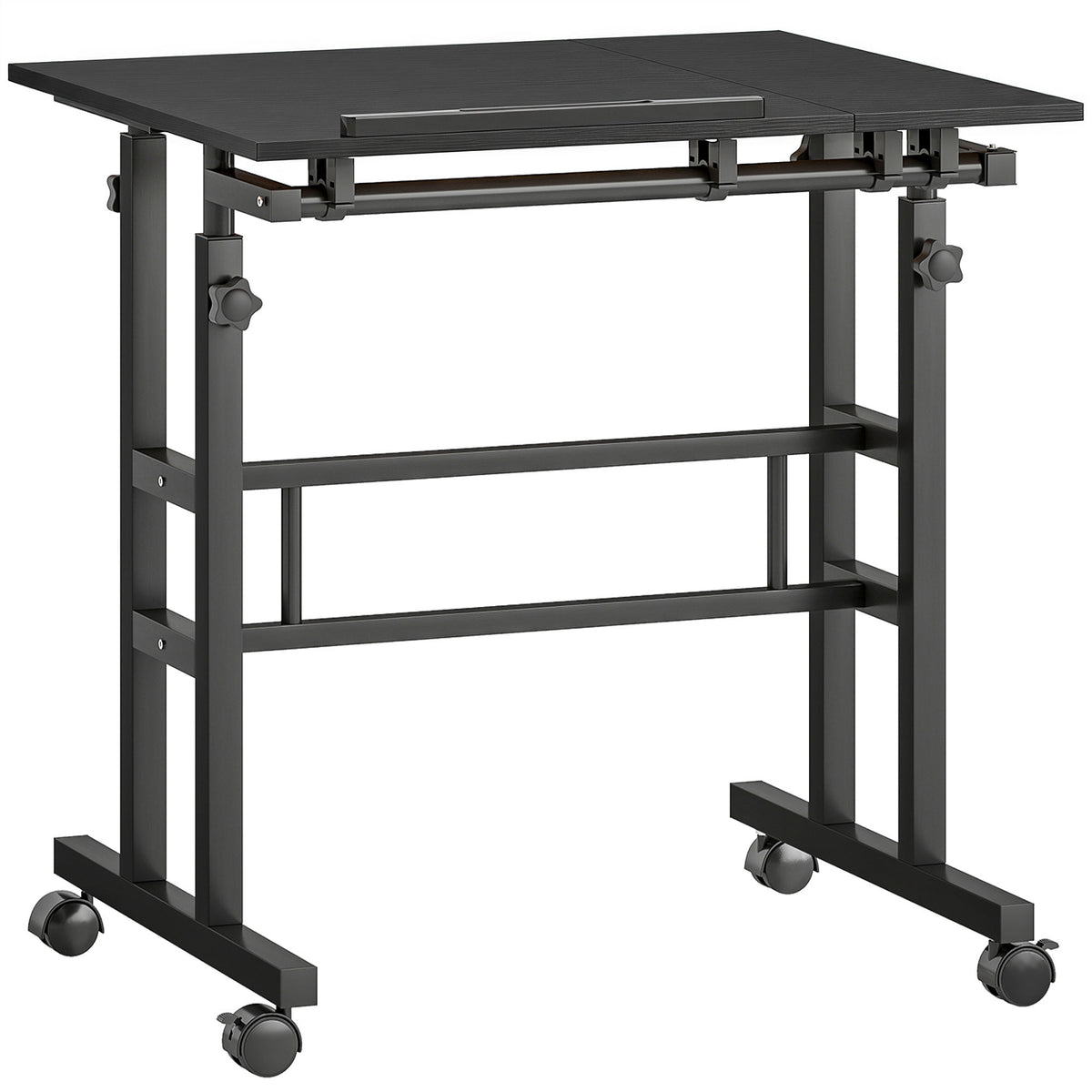 Mesa Sentar e Levantar Mesa Regulável em Altura 70x60 cm com Rodízios e Tampo Inclinável Estrutura em Metal Preto — foto 1