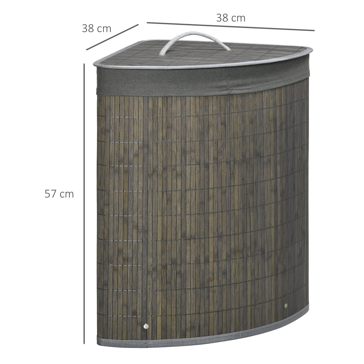 Cesto de Roupa de Bambu Capacidade de 55L Cesto para Roupa Suja em Forma de Leque com Tampa e Bolsa Amovível 38x38x57 cm Cinza — foto 3