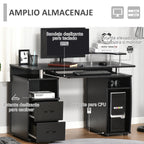 Secretária para computador Mesa para PC com prateleiras múltiplas Bandeja de teclado Suporte para CPU e 2 gavetas 120x55x85 cm Preto — foto 4