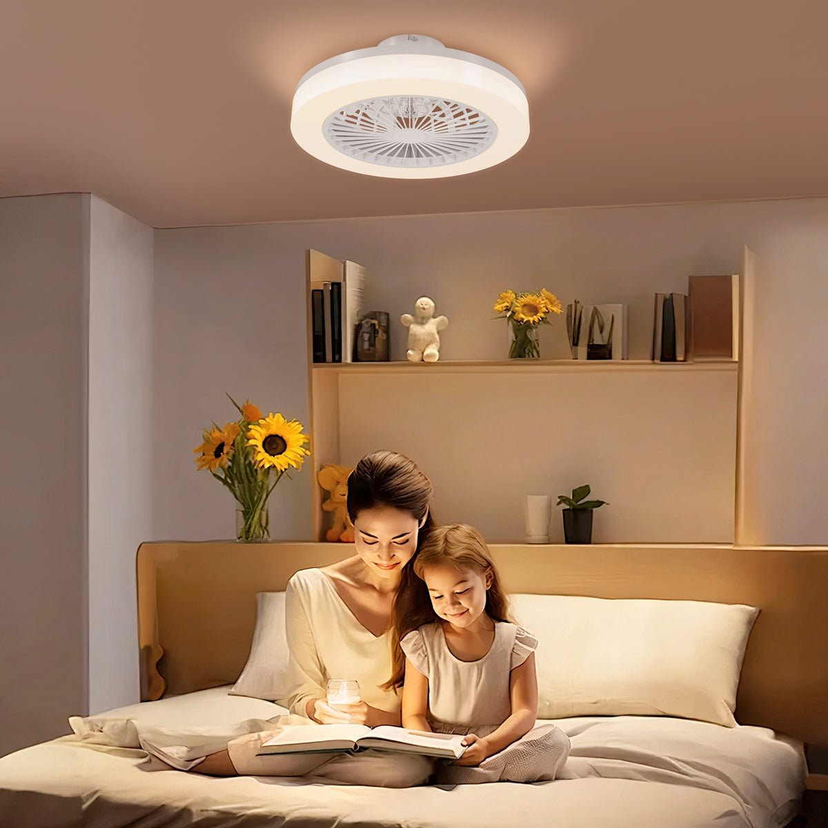 Ventoinha de Teto com Luz LED 40 W Motor DC Revertível Candeeiro Ventoinha de Teto Silencioso com Controlo Remoto 6 Velocidades Temporizador para Sala de Estar Dormitório Ø46x16 cm Branco — foto 2