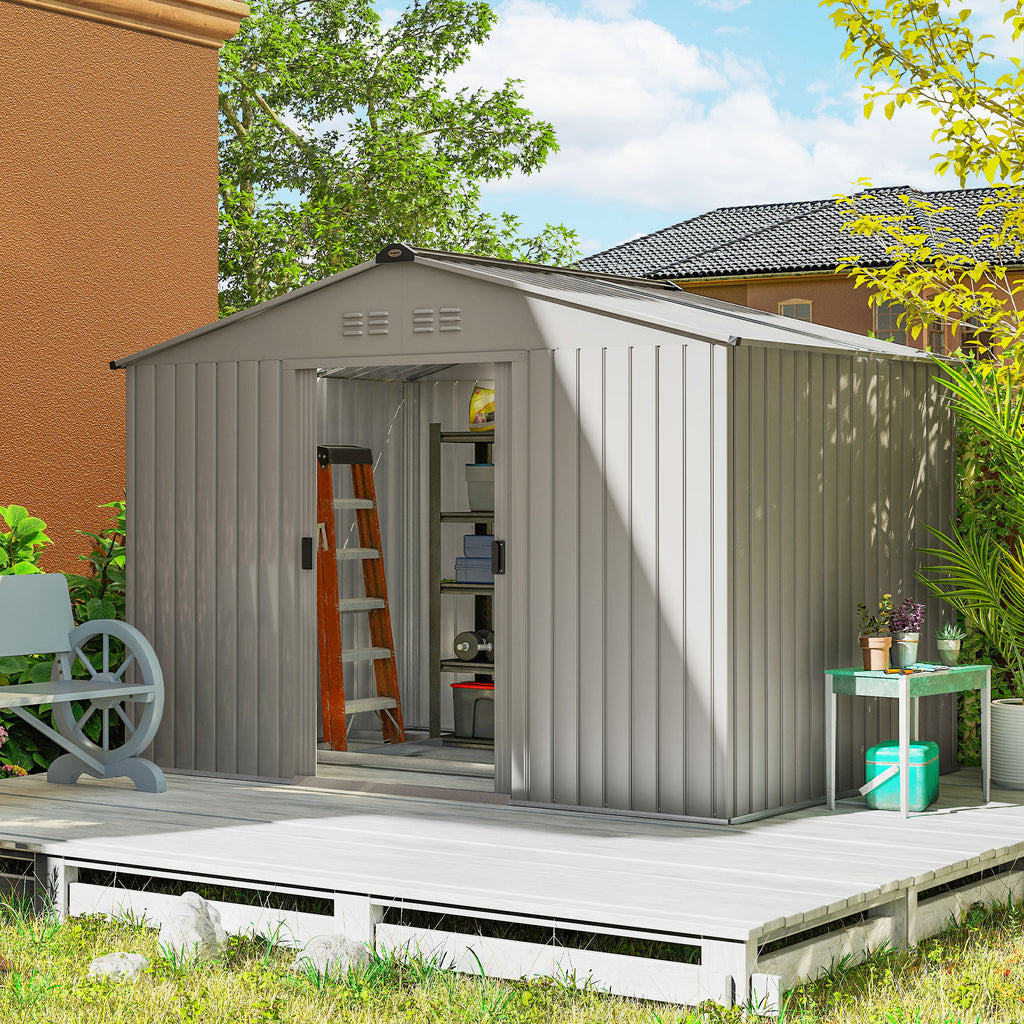 Abrigo de Jardim Exterior 4,9 m² 277x195x192cm Abrigo e Jardim Metálico para Armazenamento de Ferramentas com Base Incluída (Chão não Incluído) e 4 Janelas Verde Escuro - Modelo 2 — foto 2