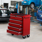 Carrinho de Ferramentas para Oficina com Rodas e 5 Gavetas Fechadura e Alça Lateral 67,5x33x77 cm Vermelho — foto 2