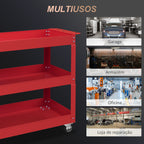 Carrinho de Ferramentas com Rodas Carro de Ferramentas de Oficina de Aço com 3 Prateleiras de Armazenamento e Alça Lateral para Garagem Oficina Carga Máxima 150kg 83x35,3x76 cm Vermelho — foto 6