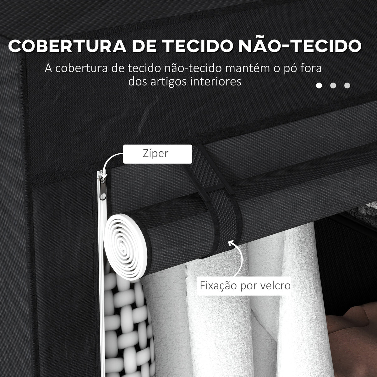 Roupeiro de Tecido Dobrável Armário de Roupa Portátil com 6 Prateleiras e 1 Barra de Pendurar para Dormitório Vestidor 103x43x162,5 cm Preto — foto 5