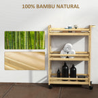 Carrinho para Casa de Banho de Bambu com 3 Níveis Carrinho de Arrumação com Rodas para Casa de Banho Cozinha 55x20x75 cm Madeira — foto 6