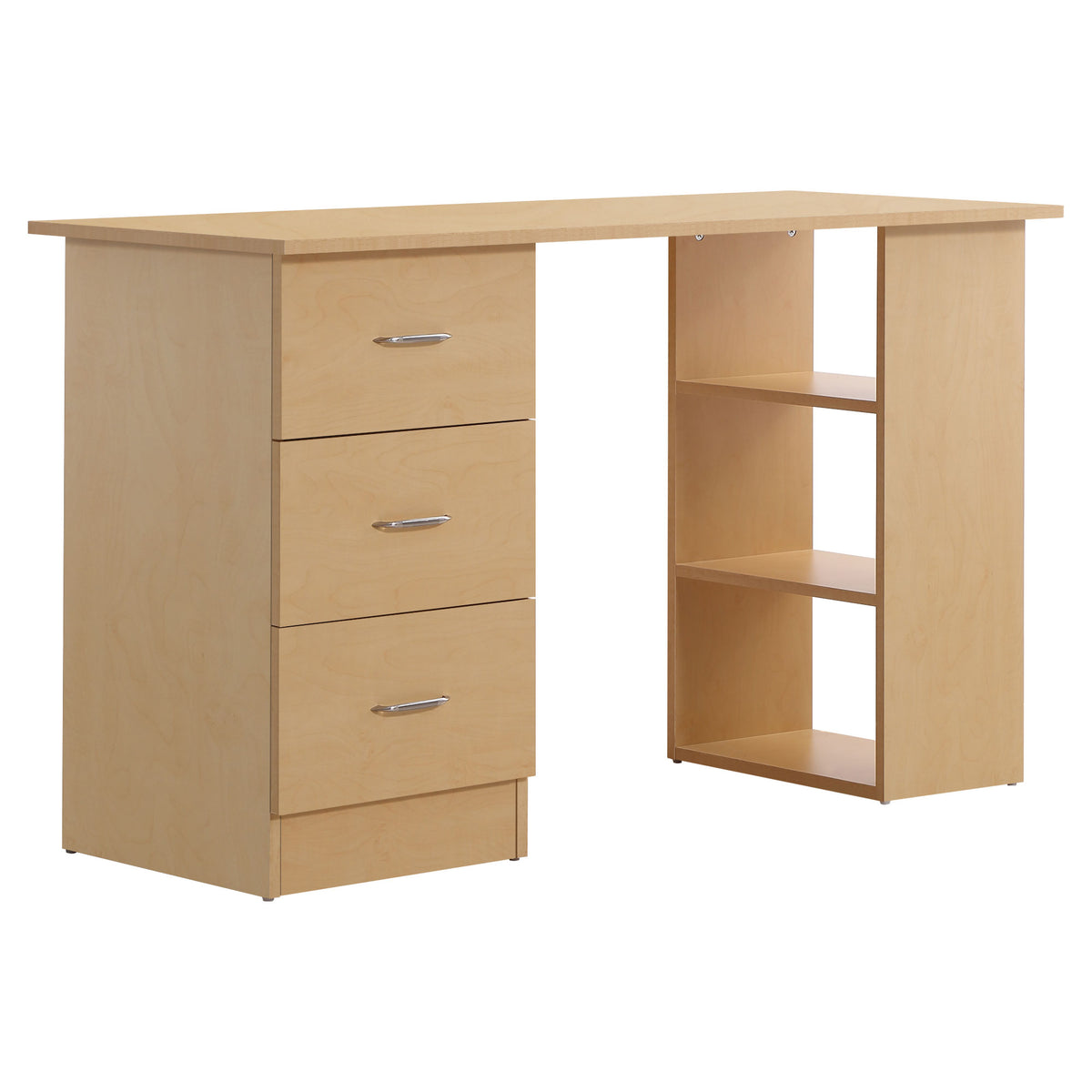 Mesa de computador de mesa para casa Escritório 3 gavetas 3 prateleiras móveis de escritório 120x49x72cm cor de madeira natural — foto 1