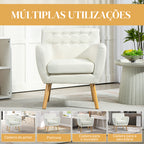 Poltrona de Sala de Estar Poltrona para Dormitório com Apoio para os Braços e Pés de Madeira Sofá Individual Carga 125 kg para Escritório Sala de Estar 68x58,5x76 cm Creme — foto 6