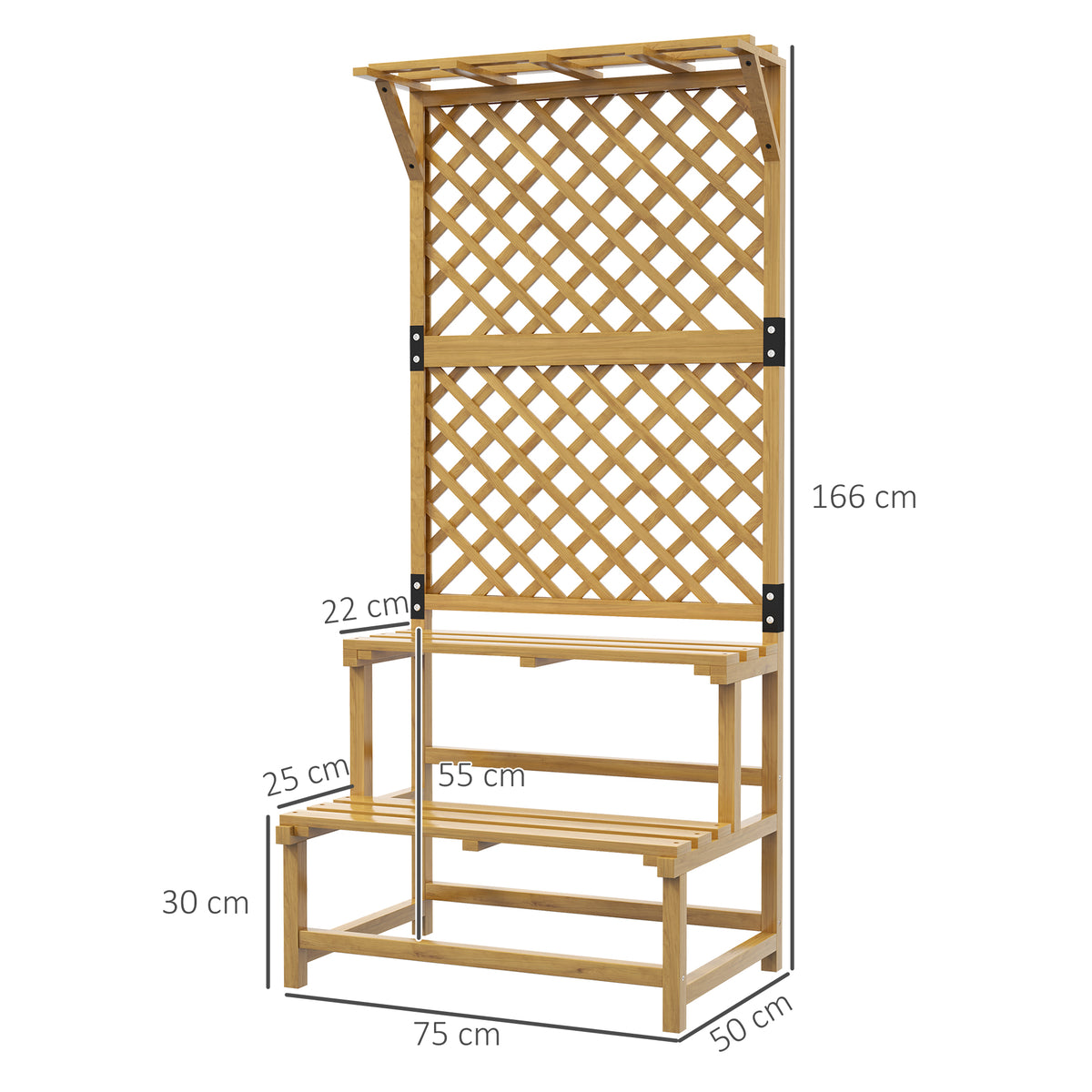 Suporte para Plantas de Madeira com Treliça Suporte para Vasos de 2 Níveis para Jardim Pátio Terraço Varanda 75x50x166 cm Natural — foto 3