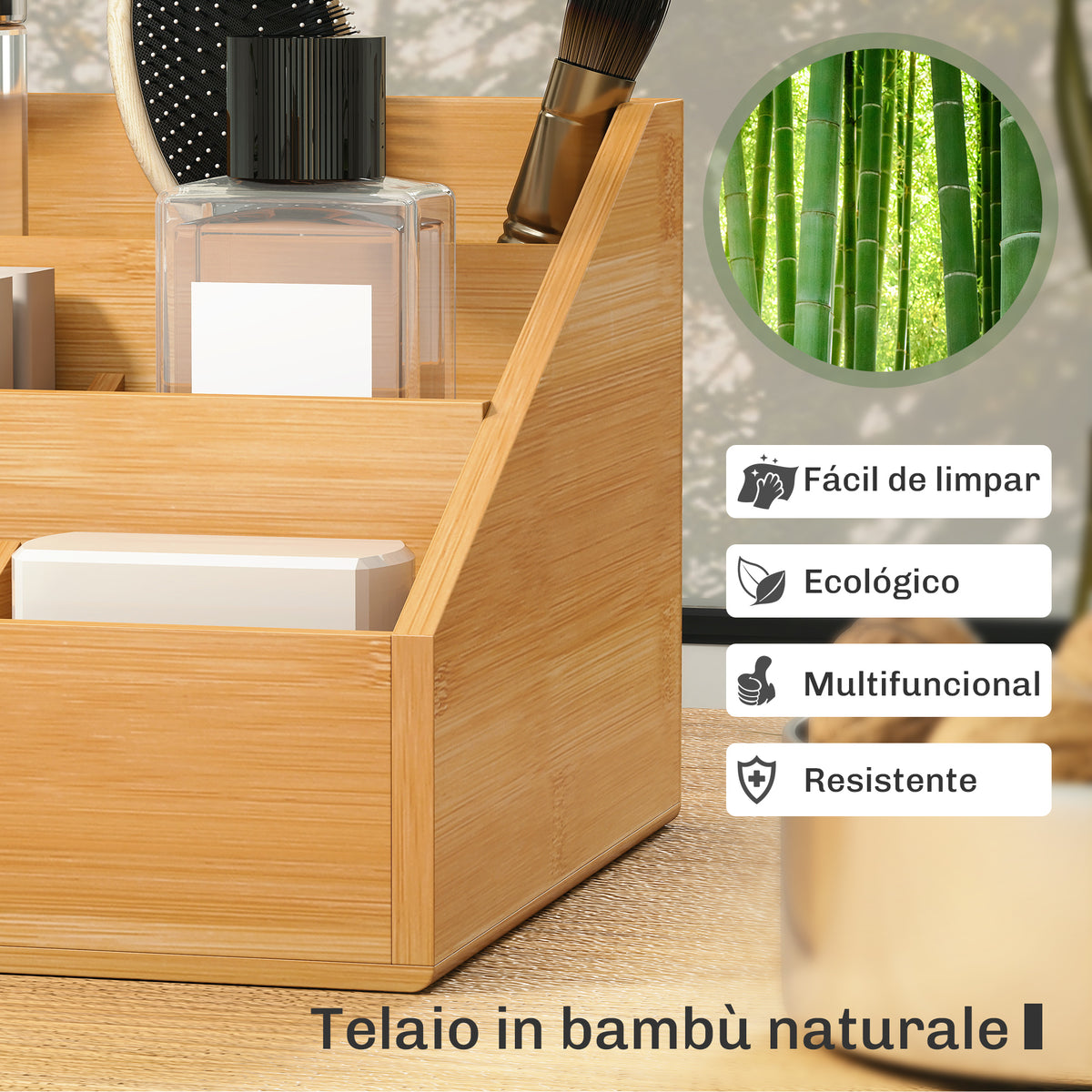 Organizador para Secretária de Bambu Organizador de Mesa de Escritório Multifuncional 33x20,5x15,5 cm Madeira — foto 5