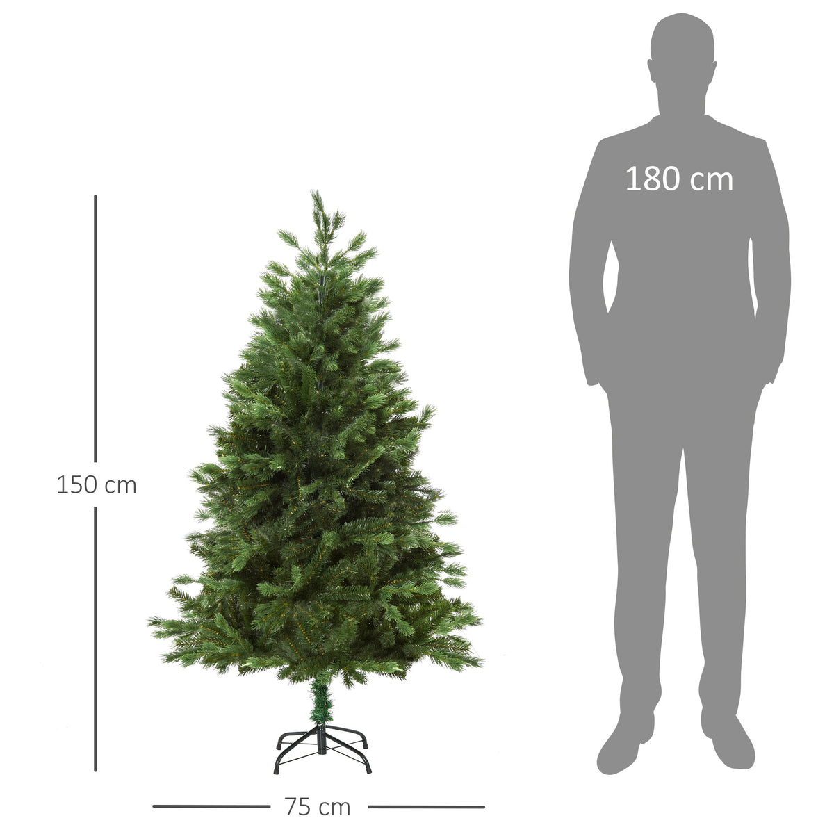 Árvore Artificial de Natal 150cm com Base Dobrável 440 Galhos PE Tridente e PVC Individual Árvore de Natal Decorativa Exterior Interior Ø75x150cm Verde — foto 3