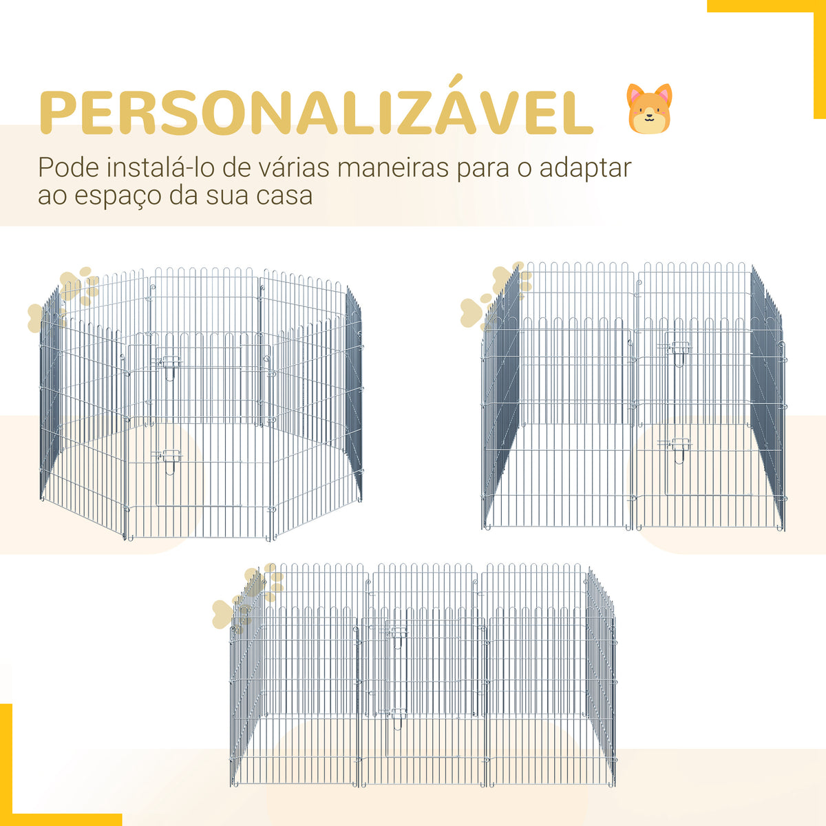 Parque para Animais de Estimação com 8 Paineis 63x76cm Cerca para Animais de Estimação com Porta com Trava para Jardim Pátio Exterior Prata — foto 4