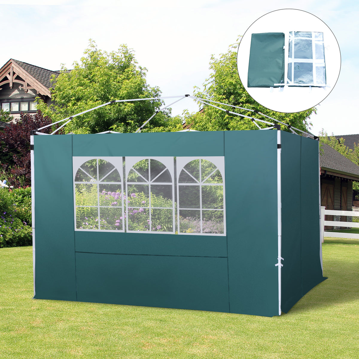 2 Paredes Laterais para Tenda 3x3 m Parede Lateral de Substituição de Tecido Oxford com Janela 300x200 cm Verde — foto 2