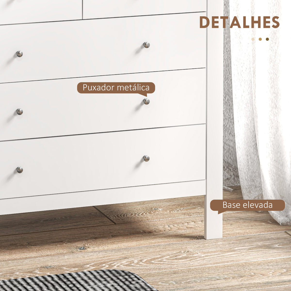 Cómoda com 5 Gavetas Cómoda de Quarto com Pés Elevados Cómoda para Sala Escritório Estilo Moderno 79x39,5x80,5 cm Branco — foto 5