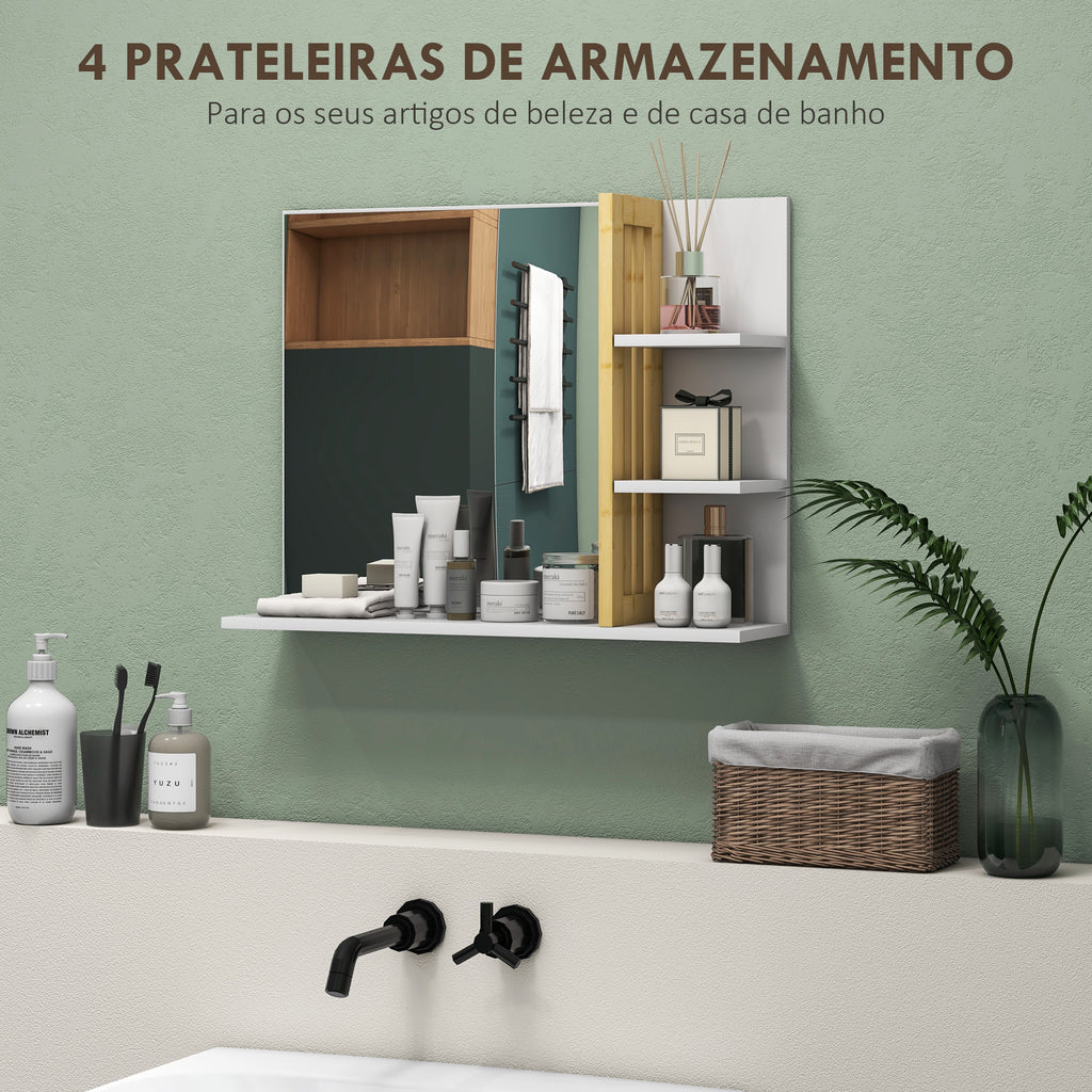 Espelho de Casa de Banho Espelho de Parede Moderno e Retangular com 4 Prateleiras de Armazenamento para Maquilhagem Vestuário 45x15x58,5 cm Branco — foto 4
