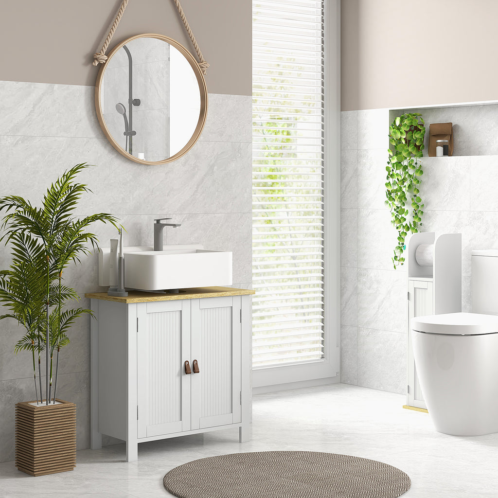 Móvel para Lavatório Pousar Móvel para Lavatório em Pé com 2 Portas 2 Puxadores e Prateleira Ajustável sem Lavatório 60x30x60 cm Branco — foto 5