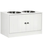 Comedouro Elevado para Cães Grandes com 2 Tigelas de 2000ml de Aço Inoxidável Comedouro para Cães com 2 Portas e Armazenamento Oculto 60x30x35,5cm Branco — foto 1