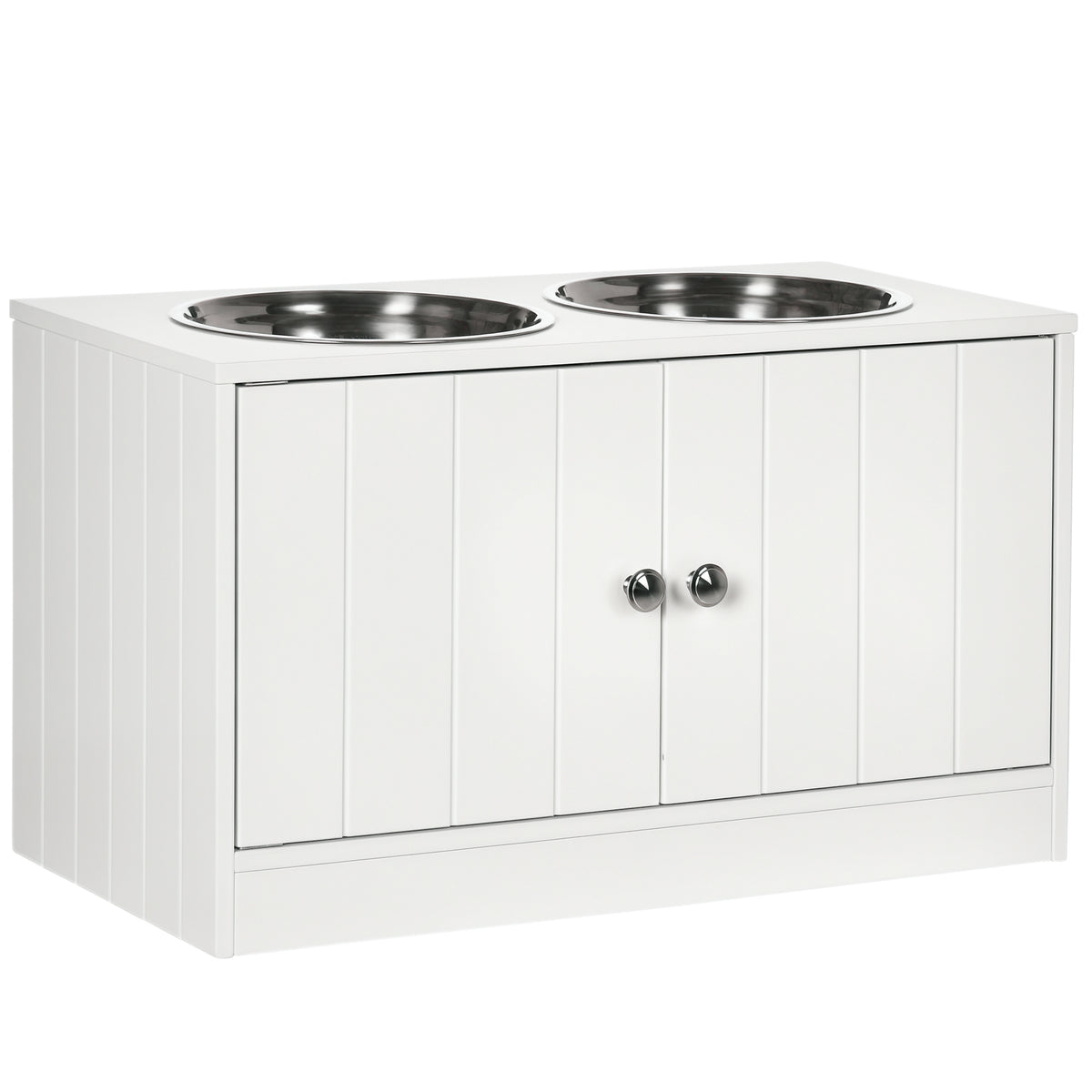 Comedouro Elevado para Cães Grandes com 2 Tigelas de 2000ml de Aço Inoxidável Comedouro para Cães com 2 Portas e Armazenamento Oculto 60x30x35,5cm Branco — foto 1