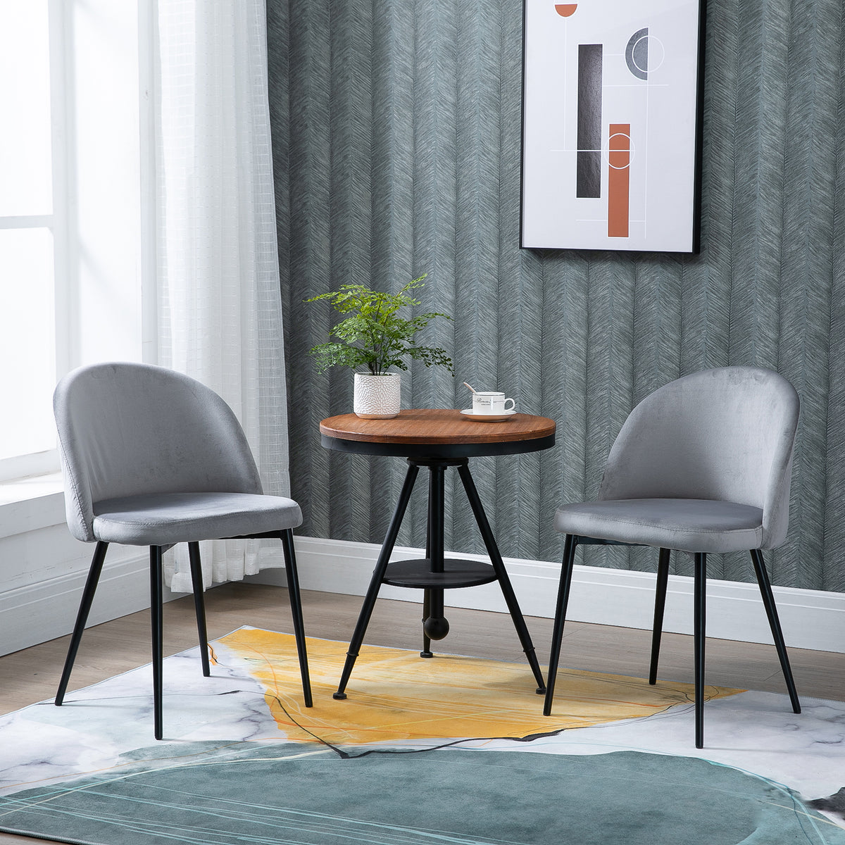 Conjunto de 2 Cadeiras de Sala de Jantar com Asento e Encosto Acolchoados Estofadas em Veludo Suave Desenho Moderno Carga Máxima 90 kg 49x50x77 cm Cinza — foto 2