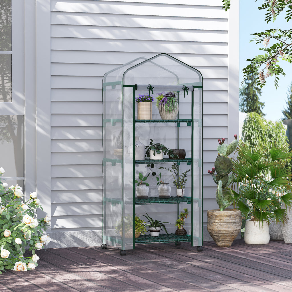 Estufa de Exterior com 4 Prateleiras e Rodas, Estufa Compacta com Porta Enrolável, Estrutura de Aço e Cobertura de PVC, Anti-UV para Plantas, Vasos, Flores, 70x50x165 cm, Transparente — foto 2