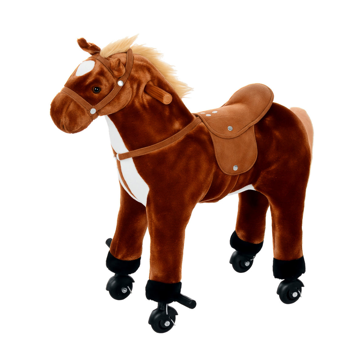 Cavalo de Brinquedo para Crianças de +3 Anos Cavalo de Brinquedo com Rodas Sons e Estrutura de Metal Carga 60kg 65x28x75 cm Castanho — foto 1
