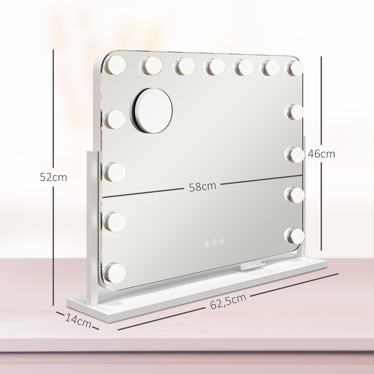 Espelho de Maquilhagem Led com Intensidade Regulável Espelho Ampliador Porta de Carregamento Usb Rotação a 360° 63x50 cm — foto 2