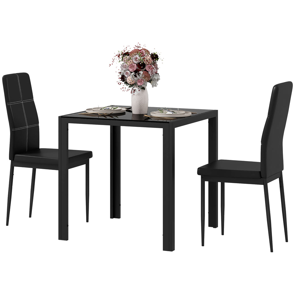 Conjunto Mesa de Jantar e Cadeiras para 2 Pessoas Tampo Retangular de Vidro para Cozinha Sala de Estar Casa Preto — imagem 7