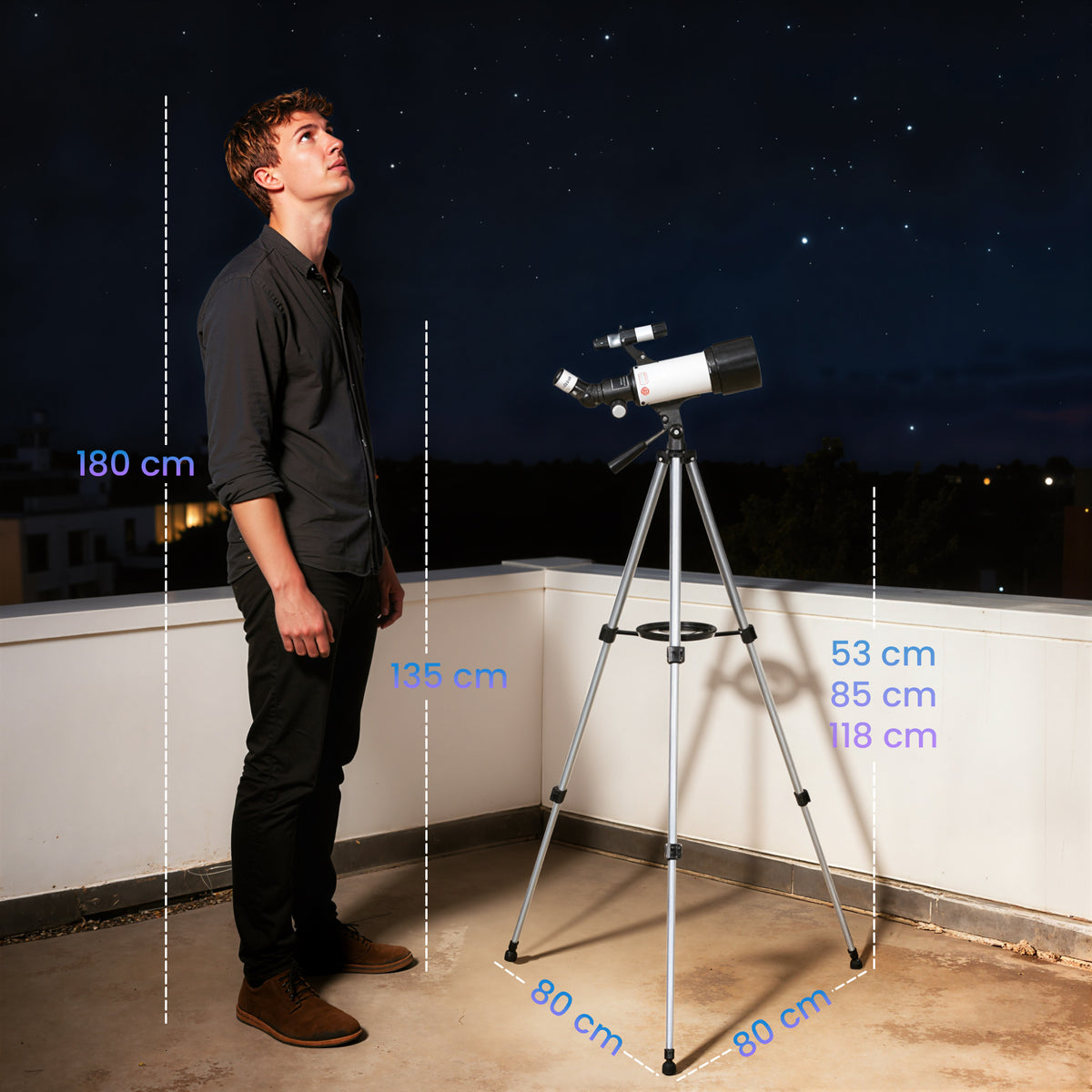 Telescópio Astronômico para Adultos e Iniciantes 70 mm, 2 Ocular 40X/16X, Tripé Ajustável, 80 x 80 x 135 cm, Branco — foto 2