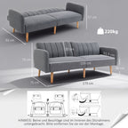 Sofá-cama, sofá de tecido 2 lugares, sofá com função cama, poliéster com aparência de linho, madeira de borracha, 173 x 75 x 73 cm, Cinza — foto 2