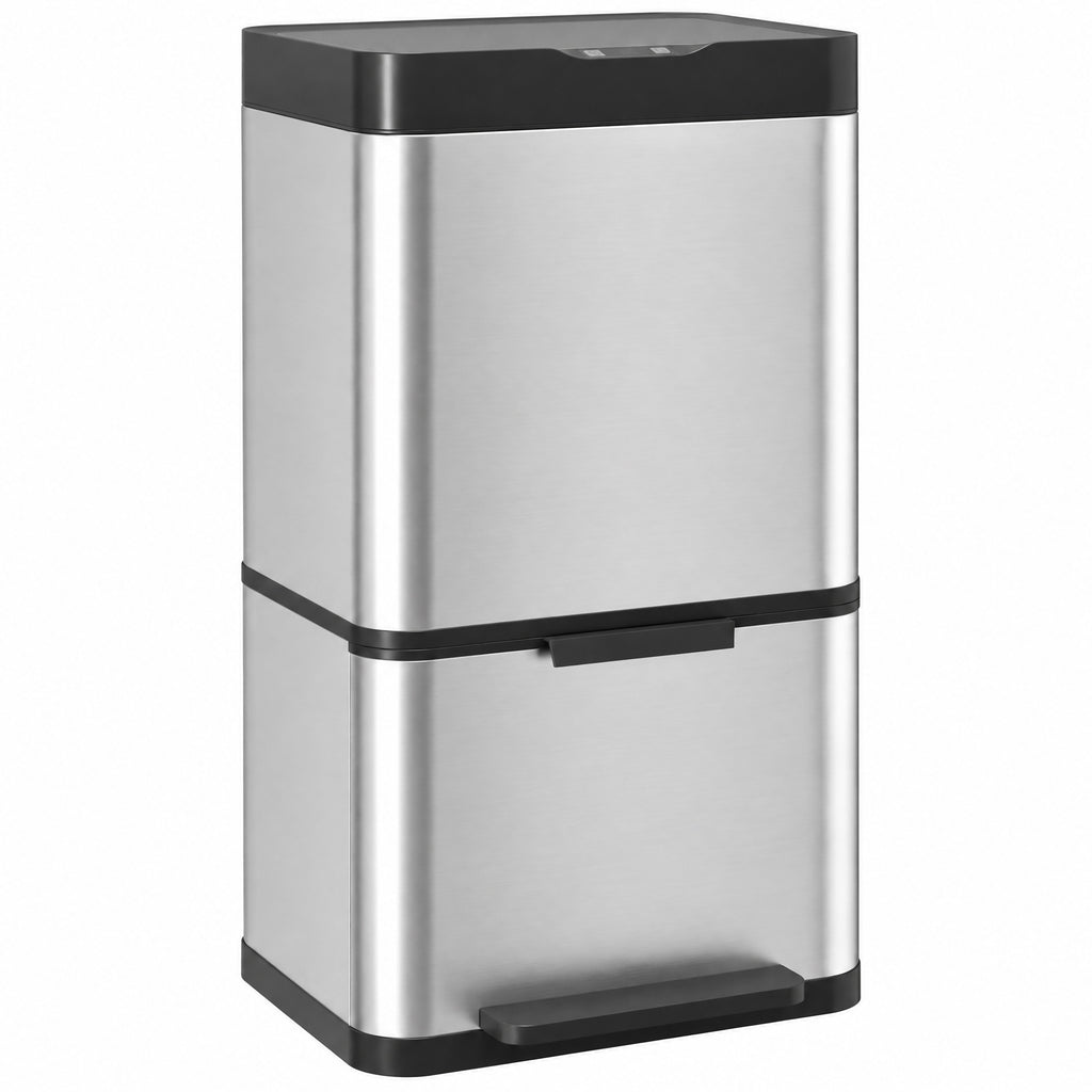 Lixeira Automática para Reciclagem com Sensor, 3 Compartimentos (2x12.5L+15L), em Aço Inox, Baldes Removíveis — foto 1