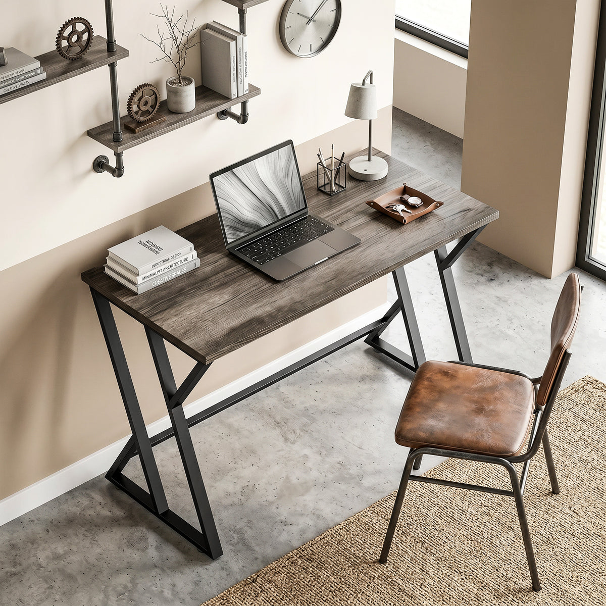 Mesa para Computador 120 cm Escrivaninha Industrial com Estrutura Metálica em Z Mesa de Trabalho para Escritório Cinza Envelhecido — imagem 3