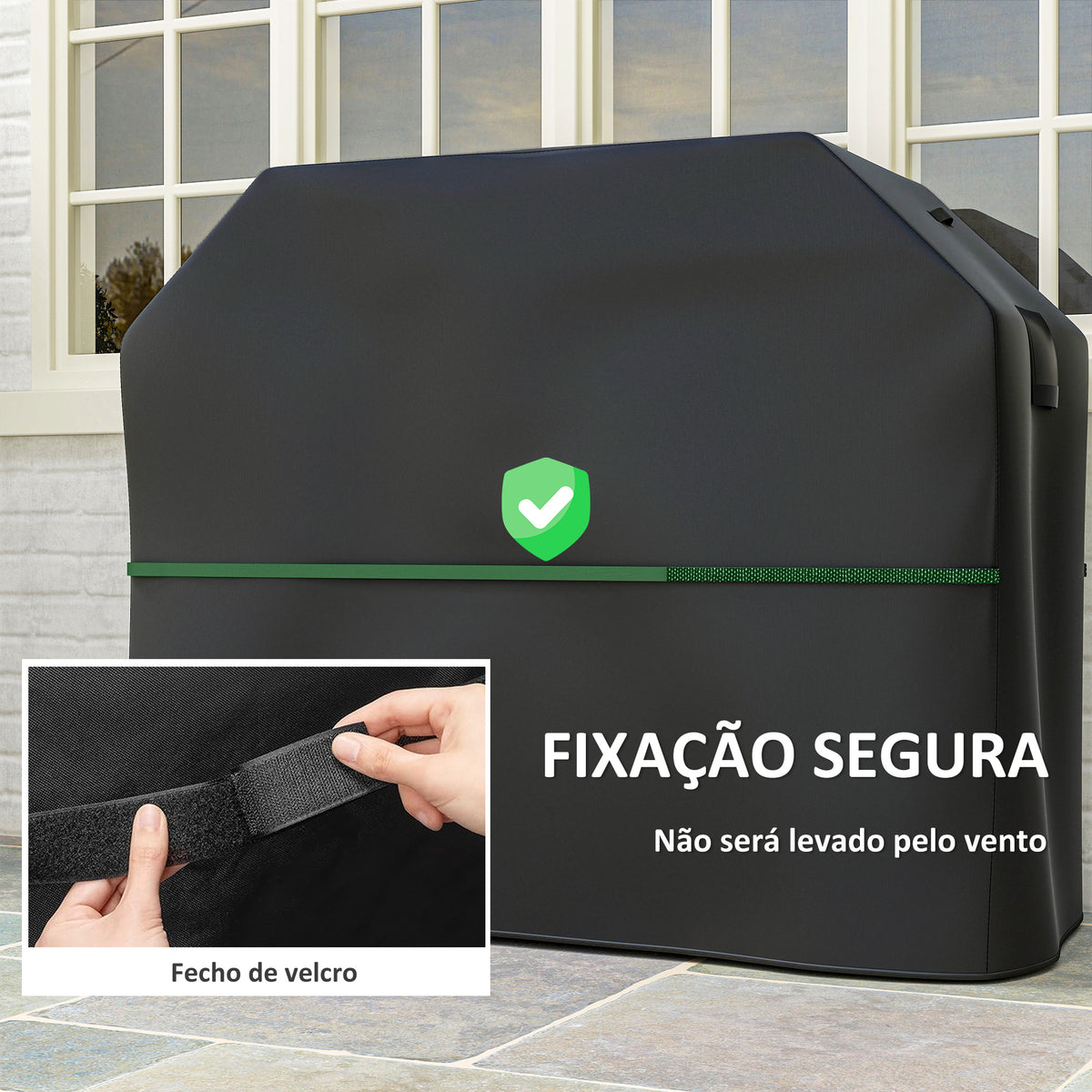 Capa para Barbecue Impermeável Capa Protetora para BBQ em Tecido Oxford 600D Anti-Vento Anti-Pó Anti-Humidade Anti-UV Capa de Barbecue com Fechos de Velcro 147x61x122 cm Preto — foto 5