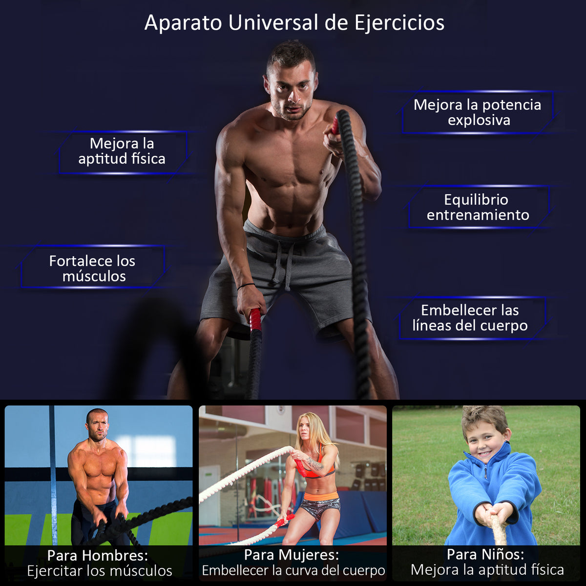 Corda de Batalha Ø38 mm Comprimento 9 m Battle Rope para Exercícios Fitness Crossfit Ultra-Resistente Preto e Amarelo — foto 5