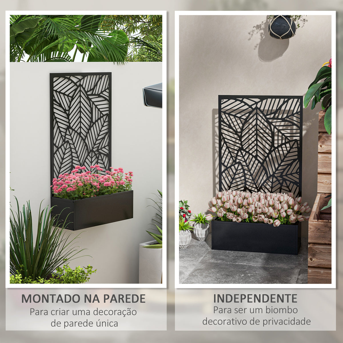 Biombo de Exterior com Floreira de Metal Floreira de Parede ou Independente para Cultivos de Plantas Flores para Jardim Varanda 61x23x113 cm Preto — foto 4