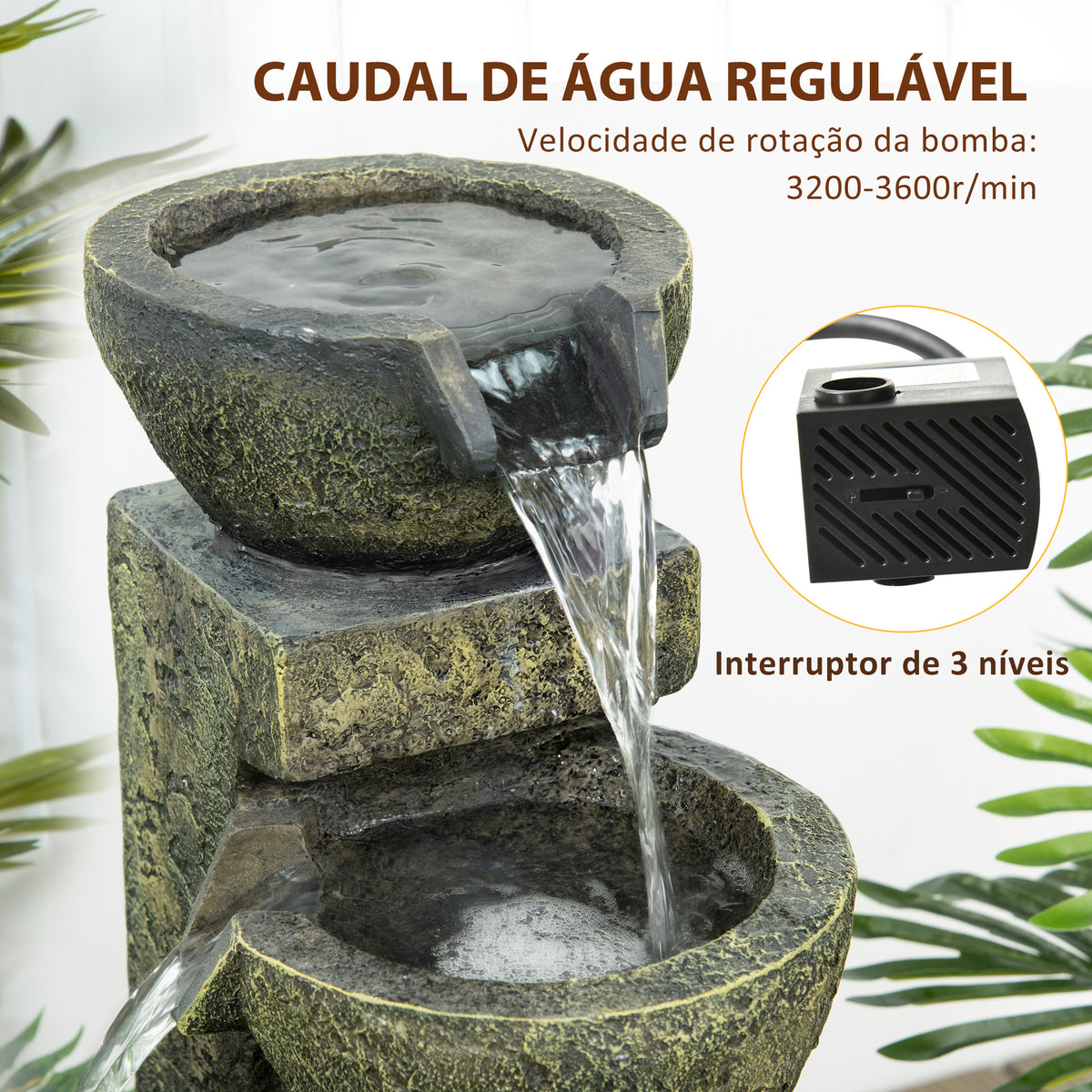 Fonte de Jardim 5W Fonte de Água em Cascata de 4 Níveis com Bomba de Água e Saída de Água Ajustável para Decoração Pátio 25x24x60 cm Multicolor — foto 5