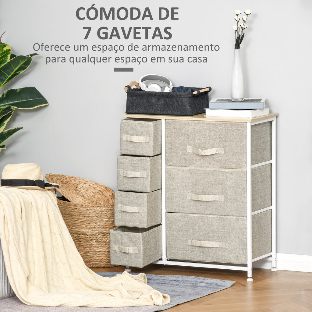 Cómoda com 7 Gavetas de Tecido Cómoda de Armazenamento Multifuncional para Dormitório Sala de Estar Corredor 63,5x30x71cm Cinza — foto 4
