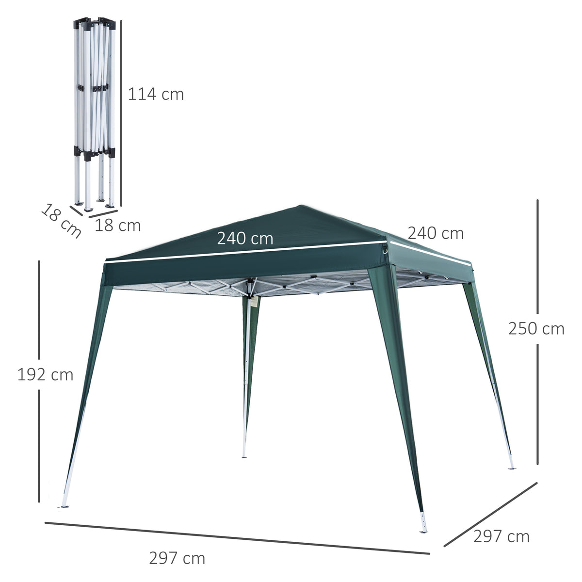 Tenda Dobrável 3x3 m, Pop-up, Pavilhão de Jardim, Altura Ajustável com Saco de Transporte, Anti-UV, Impermeável, Gazebo para Campismo, Festas, Exterior, Verde — foto 3