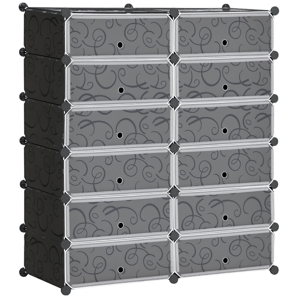 Sapateira Modular de Cubos de Plástico Armário Modular para Sapatos com 12 Cubos com Porta Desenho de DIY para Entrada Dormitório 94x37x108 cm Preto — foto 1
