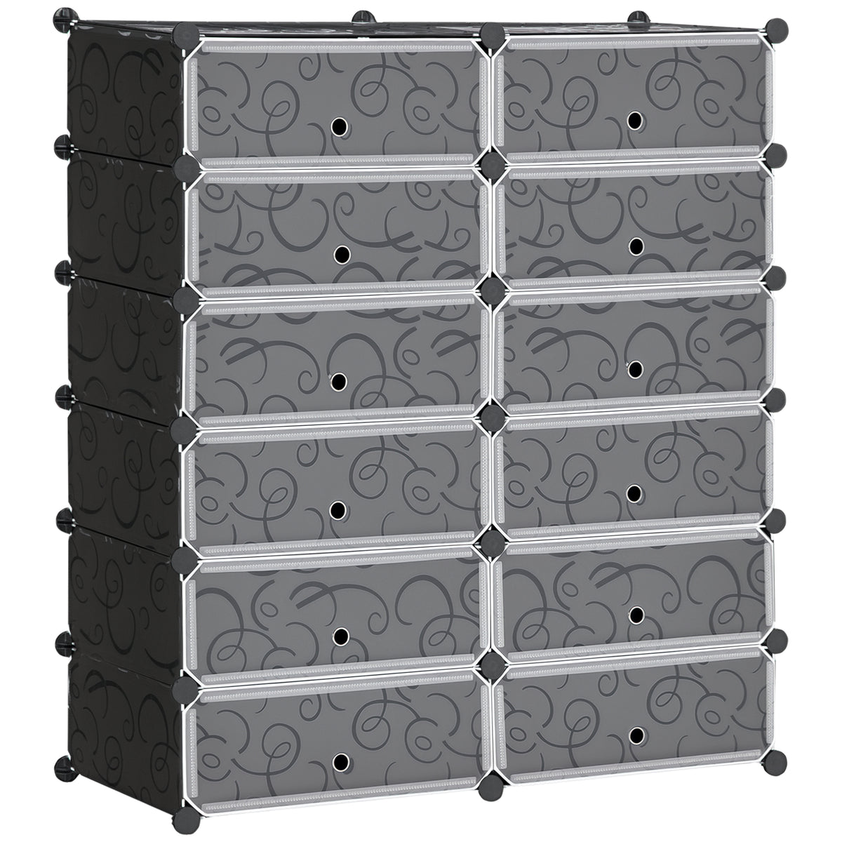 Sapateira Modular de Cubos de Plástico Armário Modular para Sapatos com 12 Cubos com Porta Desenho de DIY para Entrada Dormitório 94x37x108 cm Preto — foto 1